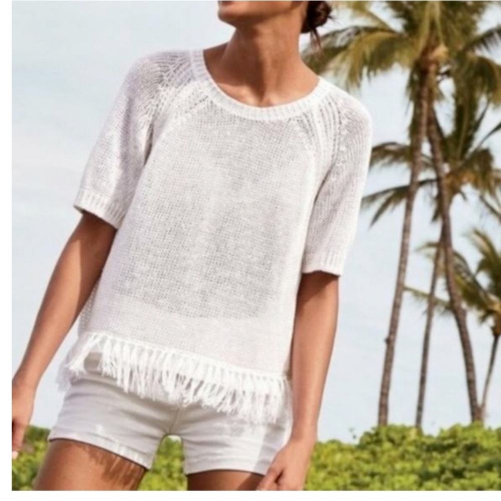 J. Crew T-Shirt Fringe Sweater White